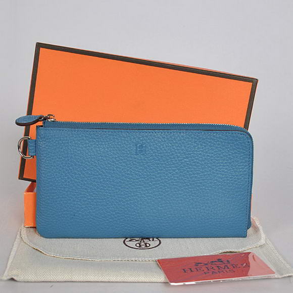 1:1 Quality Hermes Zipper Cards Wallet Togo Leather A908 Blue Replica - Click Image to Close